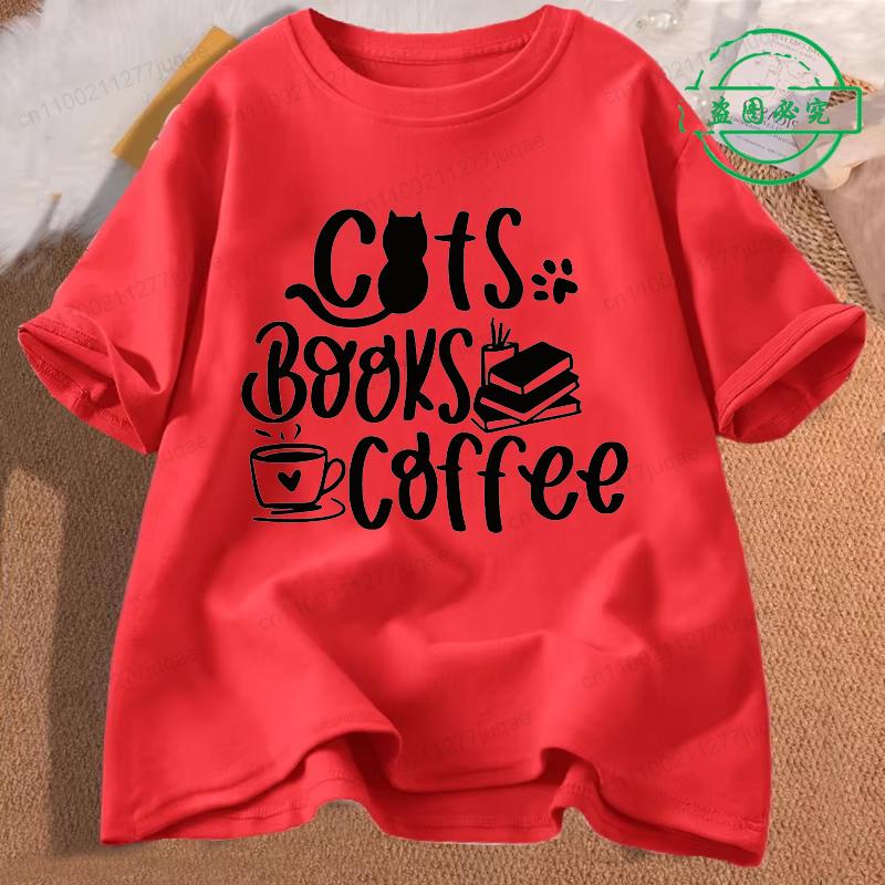 Кошки Книги и Кофе Мода Мужская Футболка Топы Футболки с коротким рукавом Футболка для чтения книг Футболка для любителя кофе для мужчин Одежда
