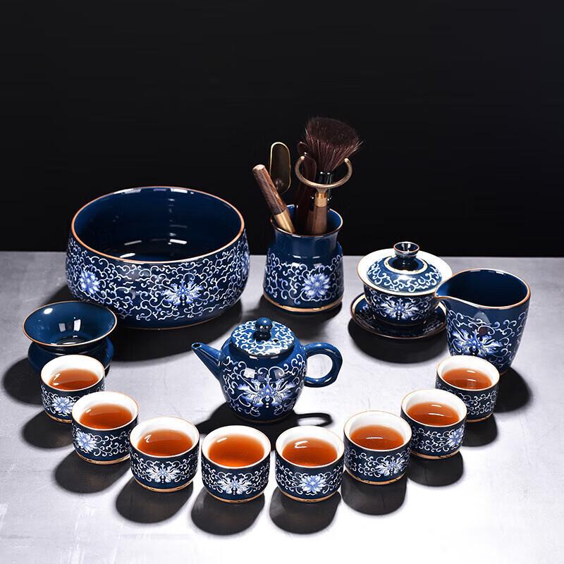 Chaxun Dehua Gold-Inlaid Enamel Blue & White Porcelain 11-Piece Tea Set