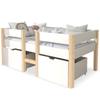 Lit d'enfant - MUVOE - 90x190 cm - Pin massif - Blanc &amp; Chêne - Tiroir inclus