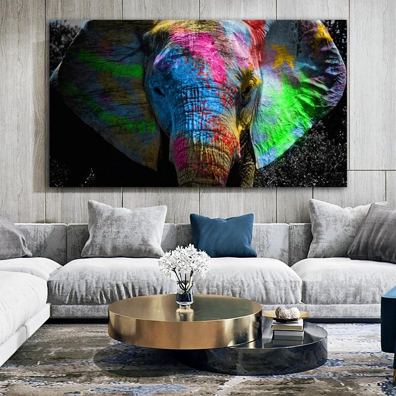 Плакат с животными, красочный африканский слон, живопись животных, живопись маслом, настенное искусство на холсте