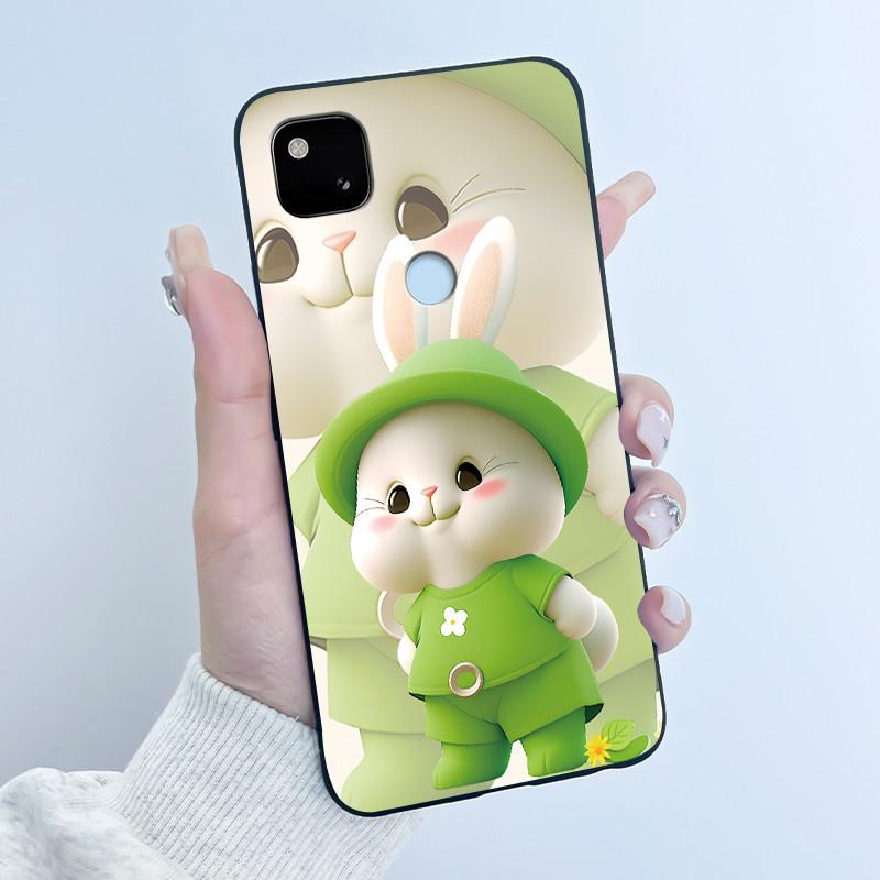 Для Google Pixel 4a 4G Чехол Роскошный Милый Кролик с Сердечками Забавный Мягкий Черный Матовый ТПУ Силиконовый Задний Защитный Чехол Тонкий