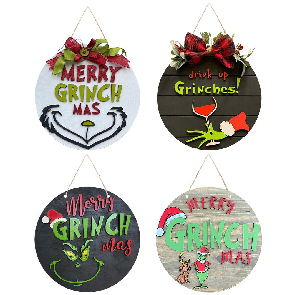 Рождественский приветственный дверной знак, зеленый деревянный венок для входной двери, стены, крыльца, внутреннего и наружного декора