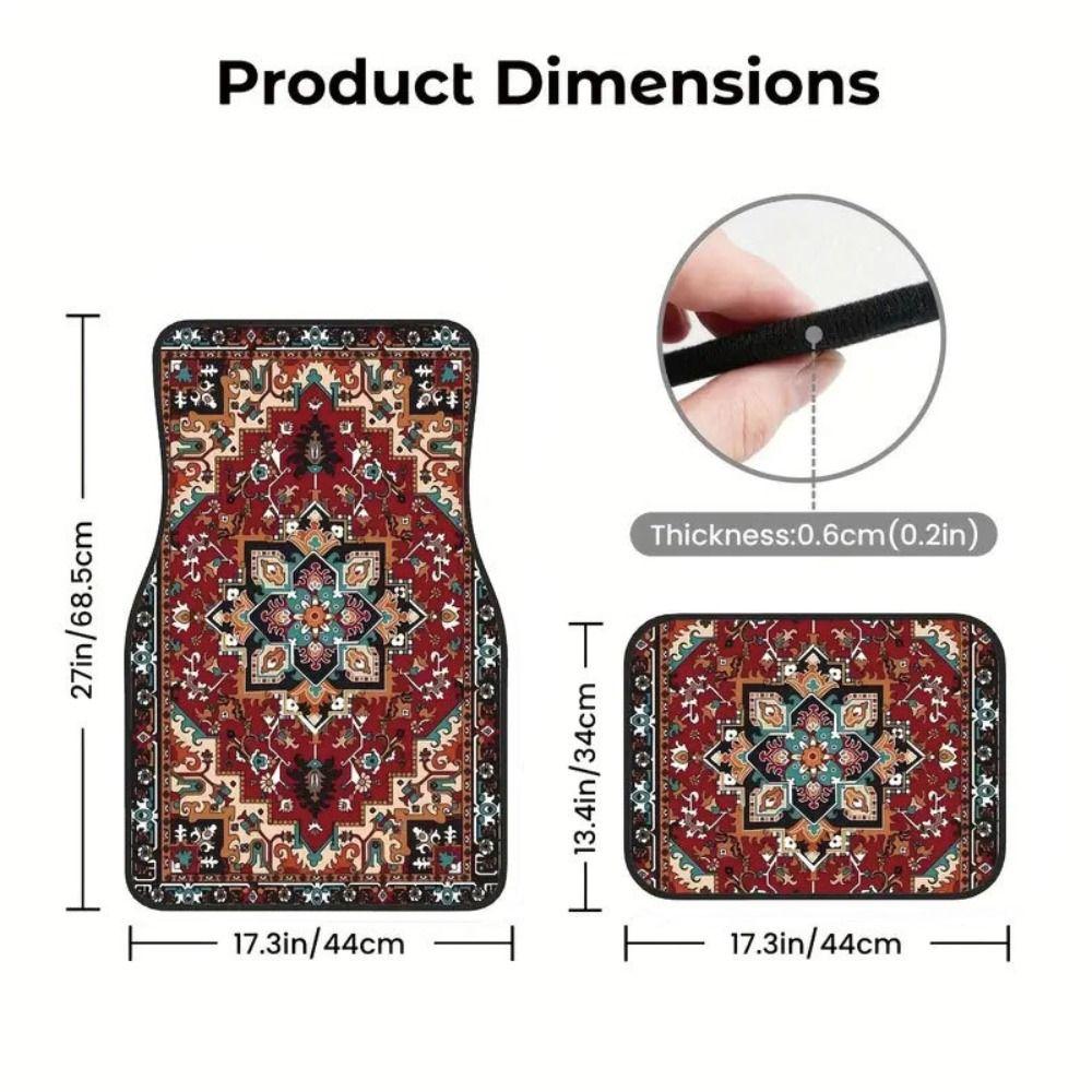 4Pcs Heavy Duty Persian Carpet Bohemian Car Floor Protector Rugs for Front Rear Seats