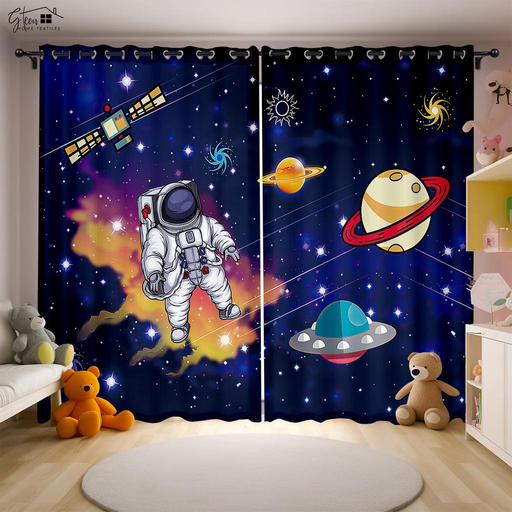 Мультфильм Вселенная 3D Печать Шторы Космонавт Астронавт Космический корабль Ракета Планета Инопланетянин Спальня Детская комната Шторы 2 ШТ