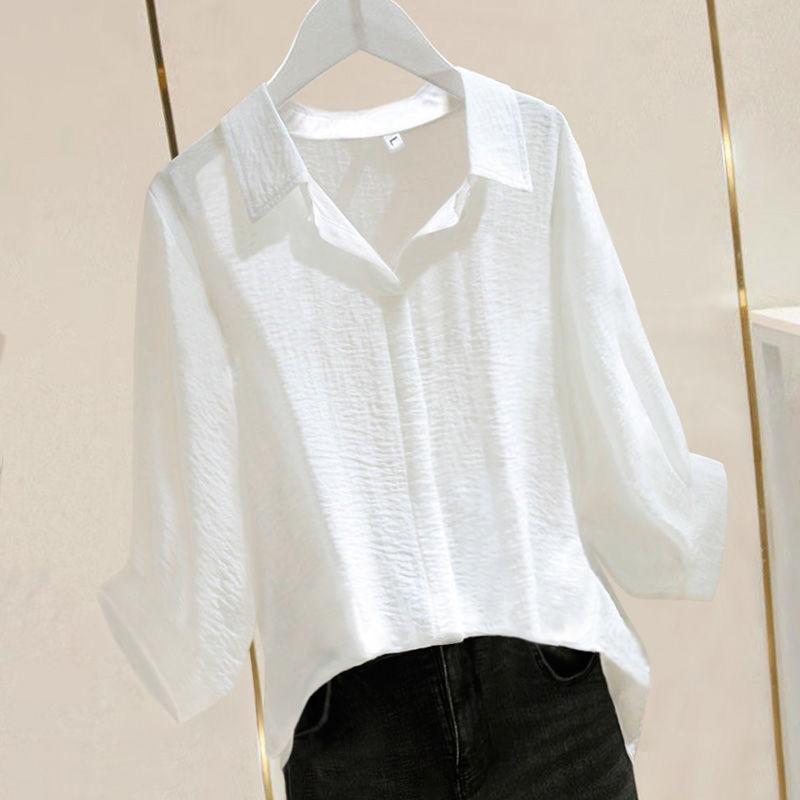 Хлопковая женская свободная рубашка большого размера с рукавом 3/4, женский летний простой пуловер, топ с v-образным вырезом и рукавами «летучая мышь», рубашка-поло