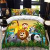 Cartoon Animal Duvet Cover King Queen Zoo Tiger Elephant Lion Bedding Set Kids Colorful Wildlife 2/3pcs Polyester Quilt Cover