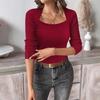 Women's Square Neck Long Sleeve Pullover Knitted Sweater Bottoming Shirt