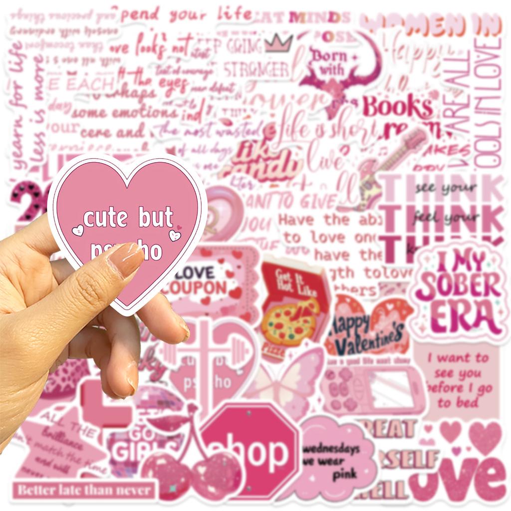 50 New Pink Romantic Quotes Graffiti Stickers Decorate Ipad Suitcase Notebook Diy Waterproof