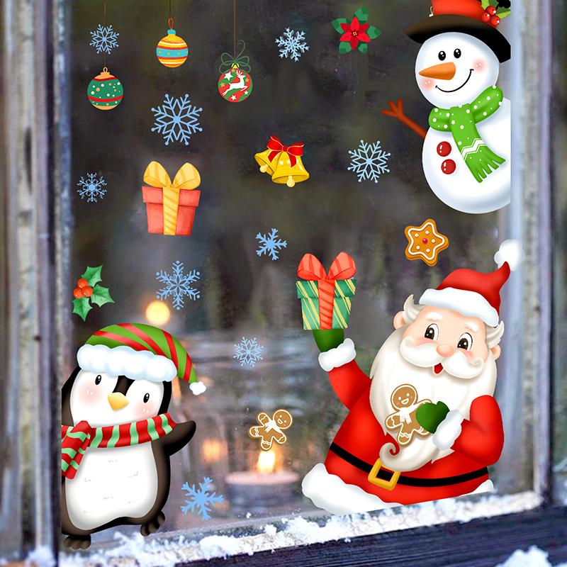 Christmas Window Stickers PVC Wall Sticker Christmas Decorations Santa Claus Snowflake Kids Room Wall Decals New Year Home Decor