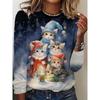 3D Printed Christmas Cute Cat Crew-Neck Long Sleeve T-Shirts Fashion Womens Clothing Casual Y2K Clothes Harajuku Female Clothing