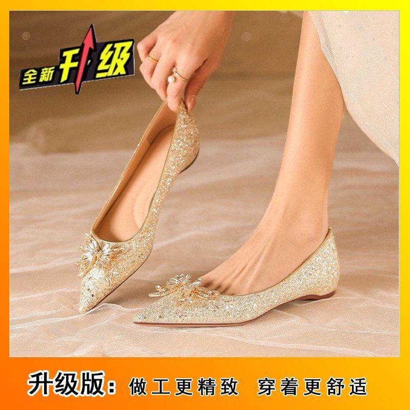 Wedding Shoes, Flat-soled Single Shoes Are Not Tired, Pregnant Women's High-end Crystal Shoes Can Usually Wear Low-heeled Bridesmaid Shoes 2025 New