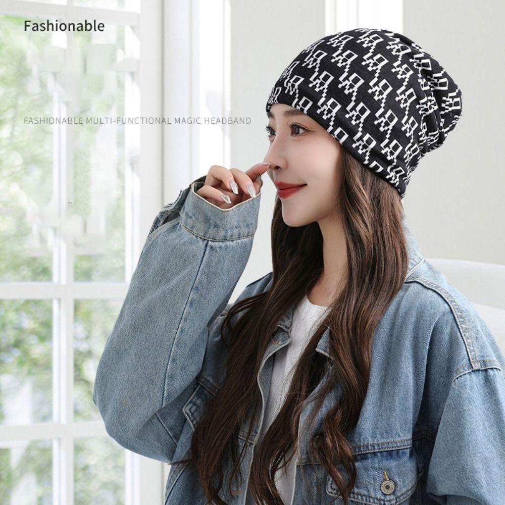 Multi-purpose Women Printed Scarf Casual Warm Face Mask New Twisted Cap