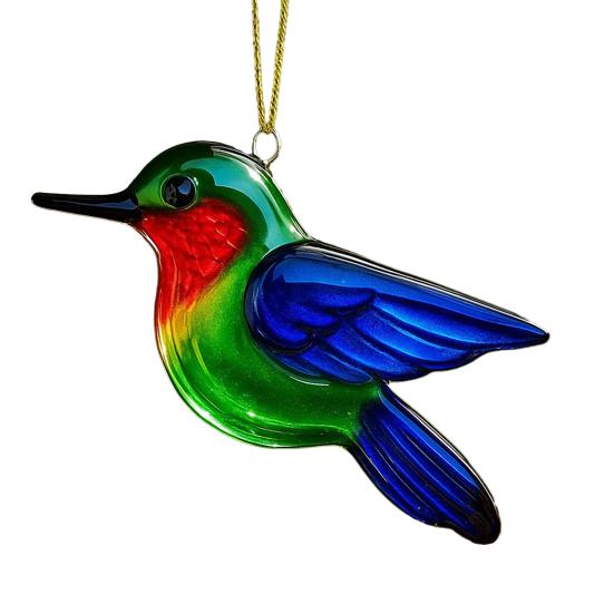Fused Glass Birds Ornament Acrylic Hummingbird Owl Blue Jay Kingfisher Chickadee Christmas Ornament for Xmas Tree Decor