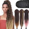 Women Natural Long Curly Ponytail Wrap Around Hair Extensions Synthetic Fiber Wig Clip-In Kinky Curly Ponytail
