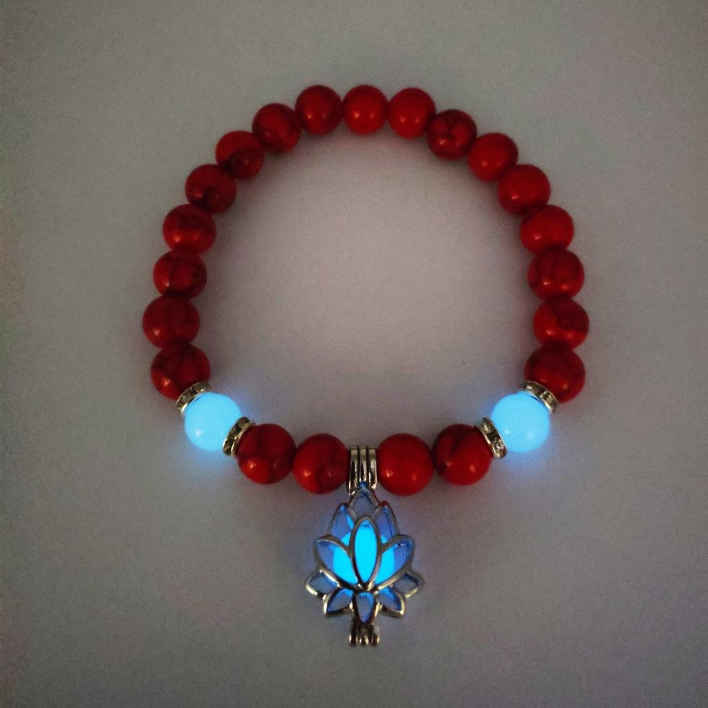 Natural Stone Bracelet Yoga Healing Luminous Glow In The Dark Bracelet Lotus Charm Beads Bracelet for Men Women Prayer Buddhism