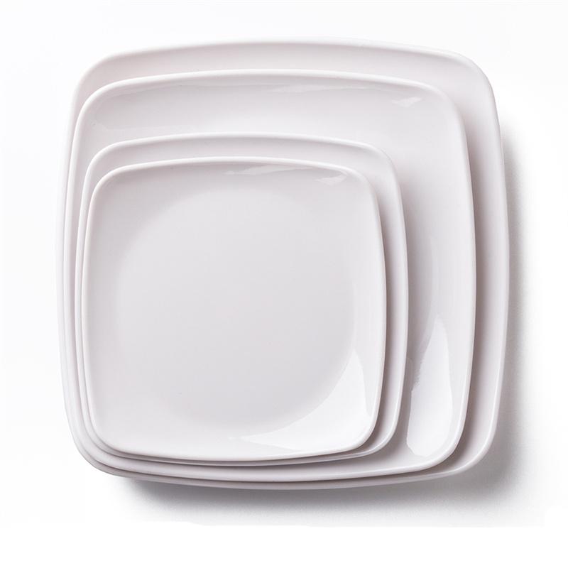 Белая меламиновая тарелка для ужина, квадратные блюда для быстрого питания, подносы для школьных рисовых блюд, недорогие украшения и аксессуары для гостиничных столов
