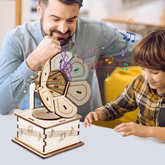 1 набор DIY ретро граммофон модель комплект ручной работы деревянная головоломка ручной работы фонограф строительство поделки проигрыватель пластинок STEM проект дети образовательная игрушка