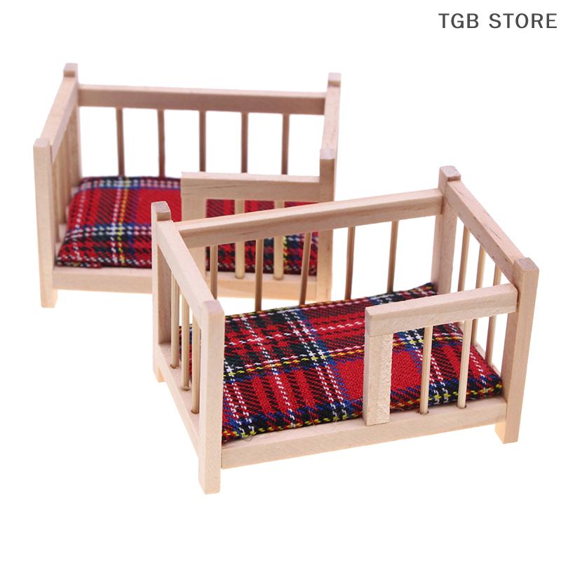 1:12 Baby Crib Bed Baby Cot Furniture Model Miniature Decor Toy Doll House Accessories