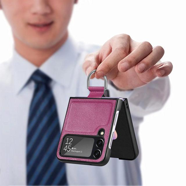 Матовый кожаный чехол для телефона с точным вырезом для Samsung Galaxy Z Flip 4 5g Flip4 Flip3 Flip 3, чехол для мобильного телефона с кольцом на палец