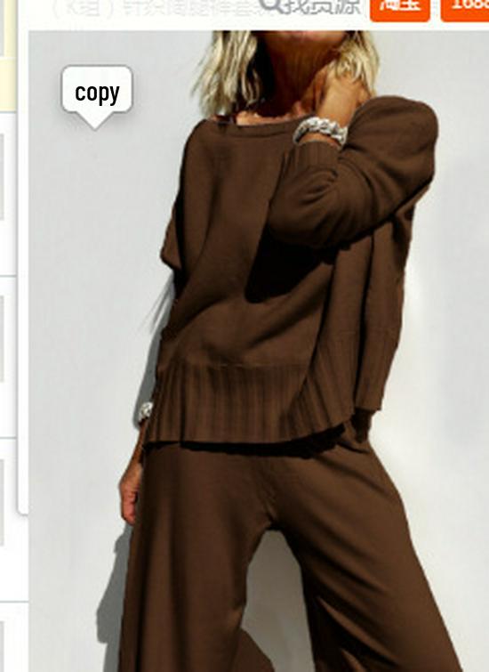 Spring 2025 Elegant Knit Wide-Leg Pants & Sweater Set - Casual Two-Piece Ensemble