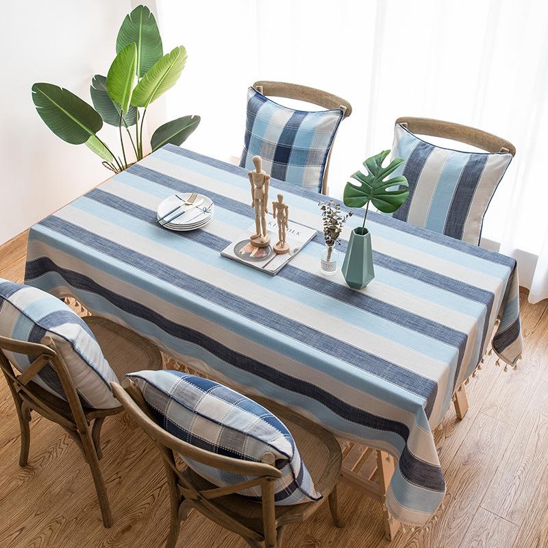Dining Table Cloth Fabric Art Student Dormitory Striped Literary Tassel Rectangular Table And Chair Coffee Table Mat Tablecloth