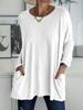Women's Casual Spring and Summer Pocket Tunic Top O-neck Shirt Long Sleeve Shirt  Fashion Large Size Loose Solid Color T-Shirt