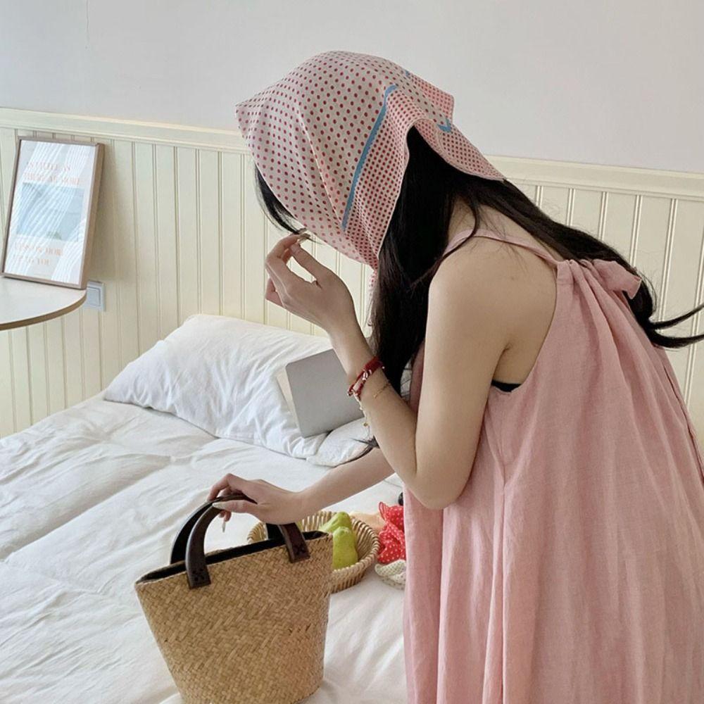 Sunscreen Small Square Scarf Neckerchief Headscarf Sweet Printed Silk Scarf  Girl