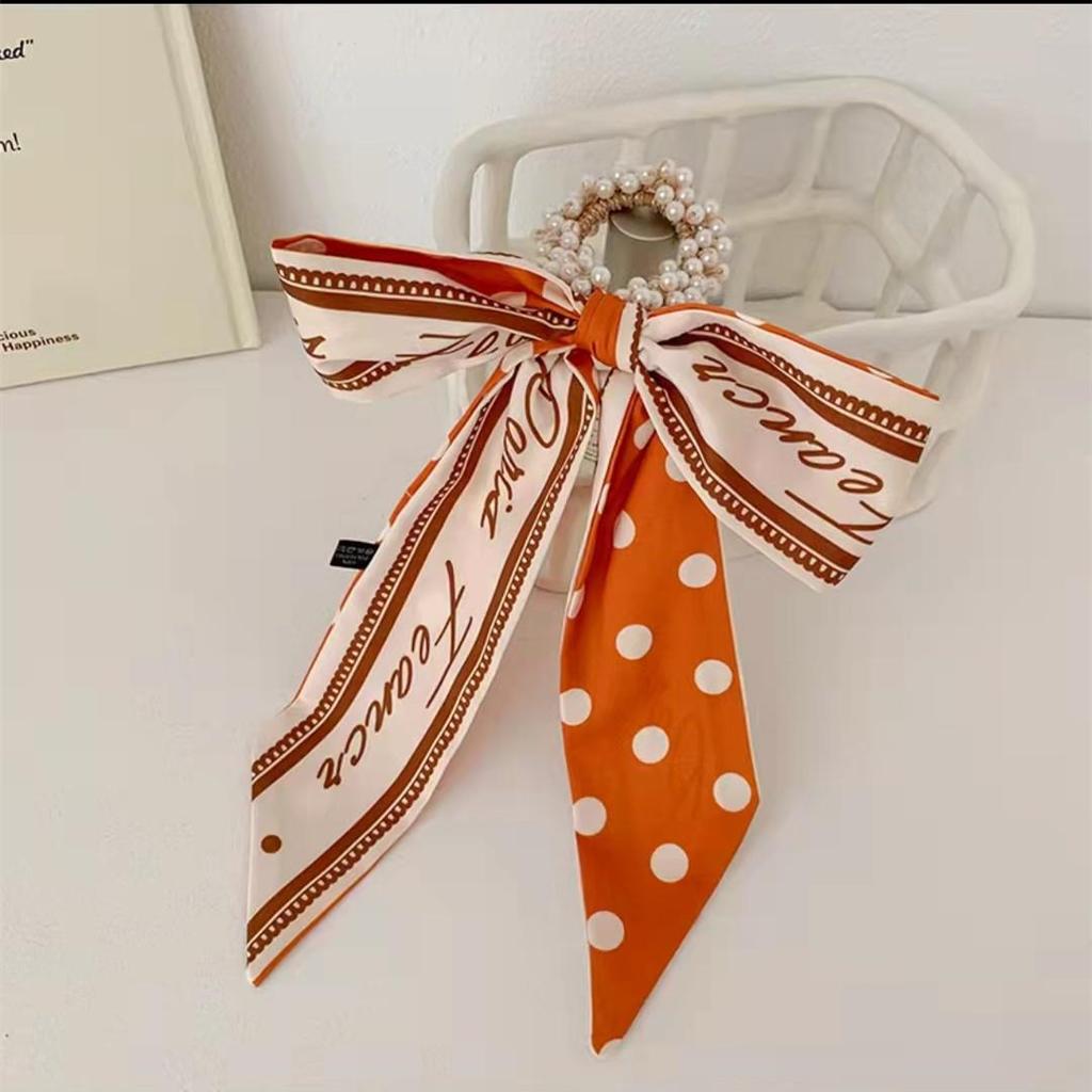 Винтажная шелковая резинка для волос с отделкой жемчугом и различными узорами для женщин