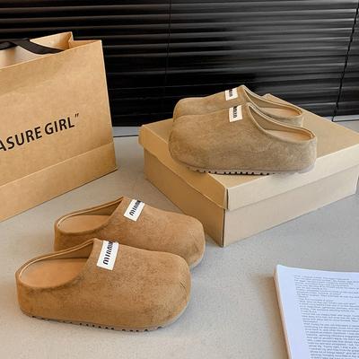 Домашние тапочки на толстой подошве для женщин, осенние новинки с буквами, на одном педале, ленивые тапочки с большим носком и полутапочки