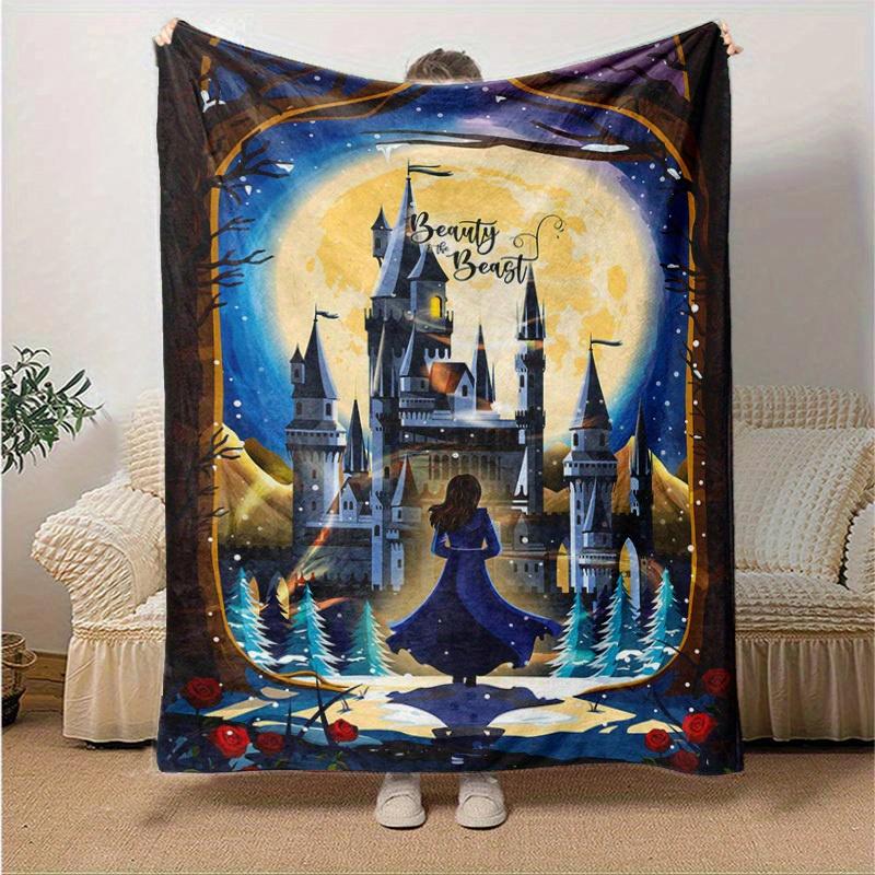 1pc. Beauty and the Beast Castle Moonlight Winter Scene Throw Blanket, Home Decor, Office Blanket, Outdoor Blanket, Gift for Fans