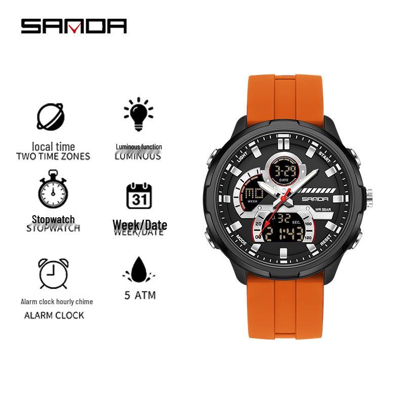 Sanda Молодежные Светящиеся Водонепроницаемые Многофункциональные Мужские Спортивные Часы