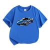 Kids Boys Girls Crew Neck Short Sleeve 100% Cotton T-Shirt, Cool Blue Sports Racing Super Car Print Casual Tees for Toddlers Children Daily Wear Summe