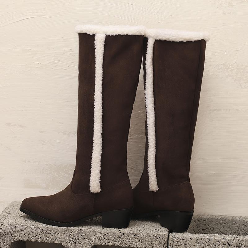 Women's Low-heeled Boots Autumn and Winter New Comfortable and Warm Thick-heeled Large-size Plush Medium Boots