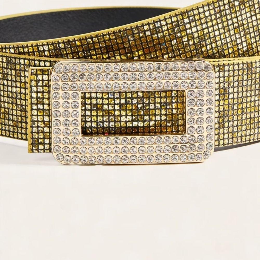 Punk Sequin Belt Rhinestone Square Buckle Y2K Girl Waistband PU Leather Wide Waistband  Outdoor