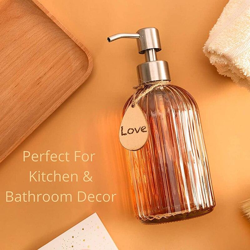 400ml Glass Soap Dispenser with Stainless Steel Stainless Steel Pump Manual Multiple Filling Pump for Bathroom Kitchen Liquid Soap Dispensers | Liquid