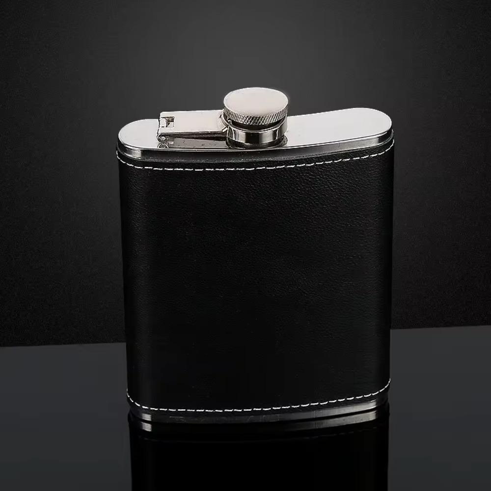 Stainless Steel Leather Texture Hip Flask with Funnel and Cups Whiskey Flasks Flagon  Outdoor