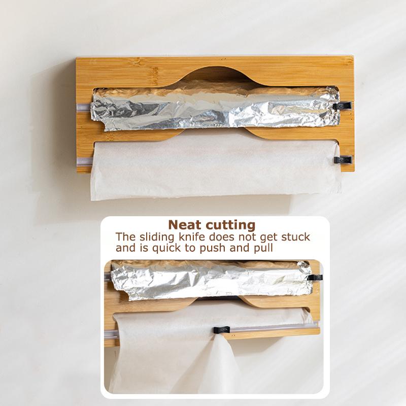 1 шт. Бамбуковая кухонная термопленка Daliy 2-в-1 Органайзер для упаковки Ресторан Алюминиевая фольга Резак Дом 1 Диспенсер для резки