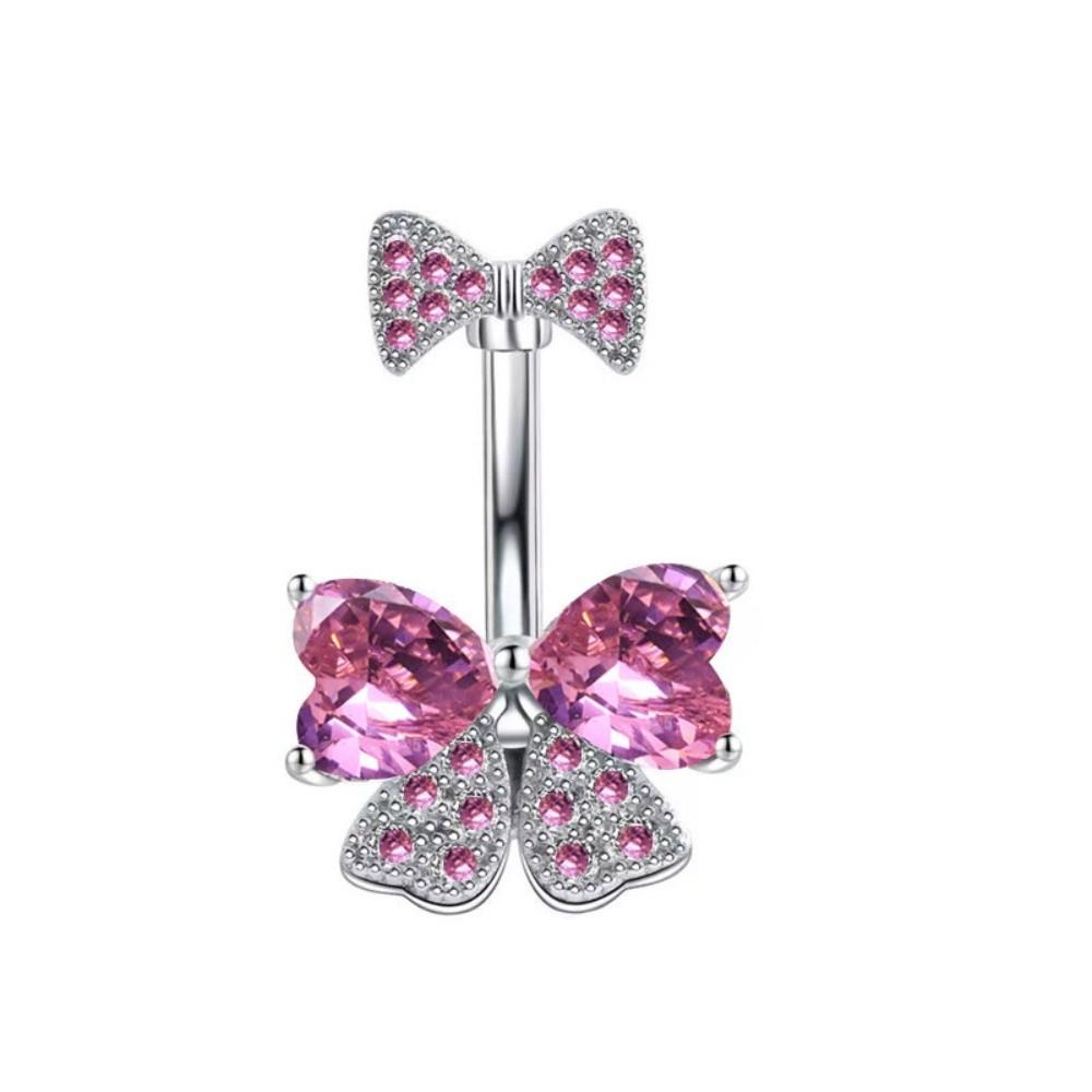 Crystal Navel Piercing Jewelry Stainless Steel Pink Bow Belly Rings Rings Belly Button Rings Daily