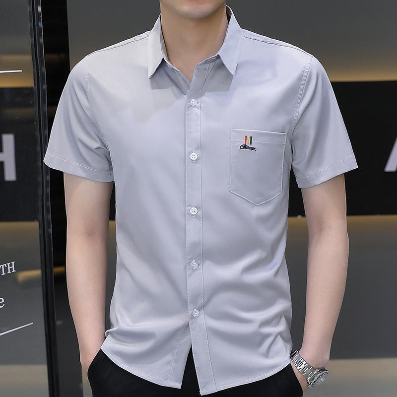 Summer Trend Men's Short-sleeved Ice Silk Shirt Short-sleeved Thin Blouse Handsome Shirt Men's Fashion Versatile Shirt
