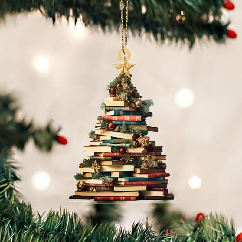 Акриловые плоские печатные книги подвеска для дома дерево окно подвесной декор подарок для любителей книг креативная книга рождественская елка украшение
