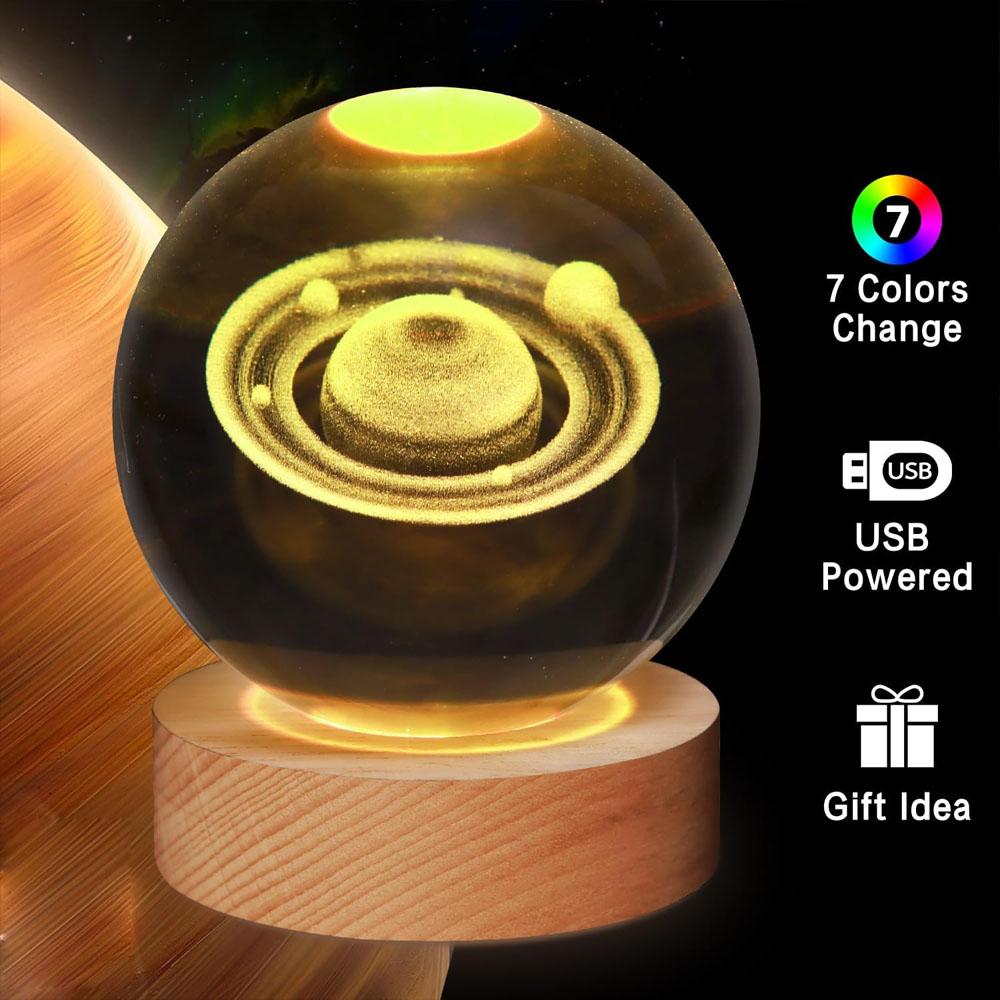 Galactic System 3Dengraved Crystal Ball Night Light Boys Girls Friends Birthday Gift Christmas Bedroom Decoration LED