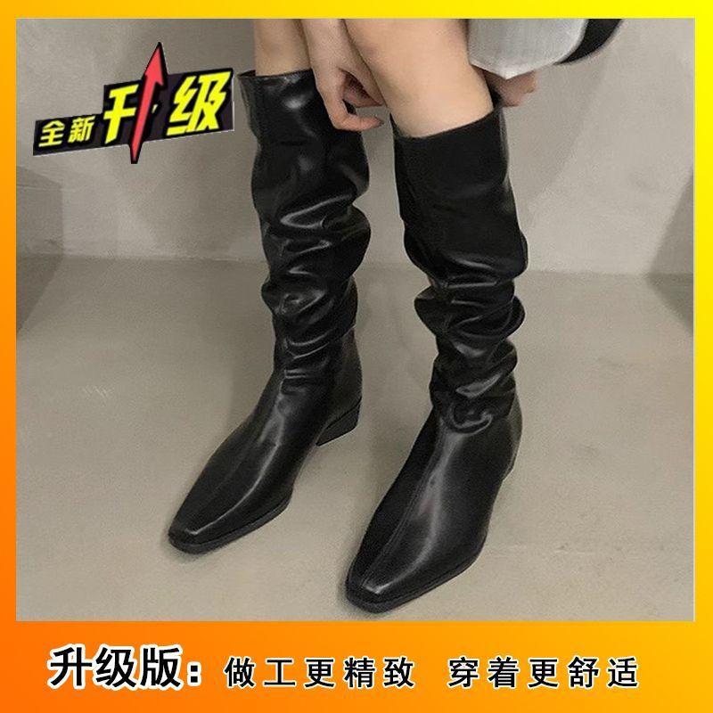 Каблук, но до колена, рыцарские сапоги, западные ковбойские, с напуском, сапоги сапоги женские 2025 осень и зима новые