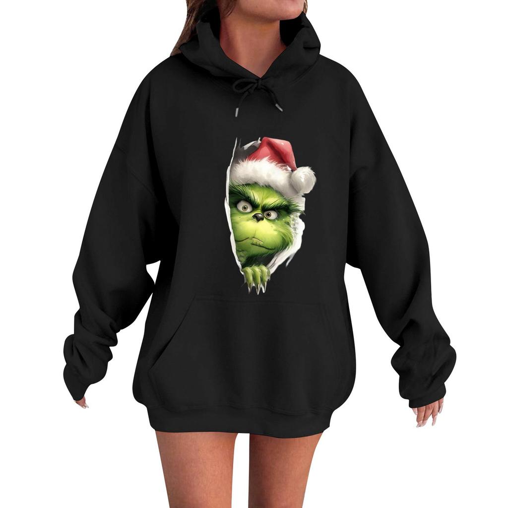 Women's Casual Comfortable Neck Hooded Long Sleeve Christmas Print Warm Sweatshirt