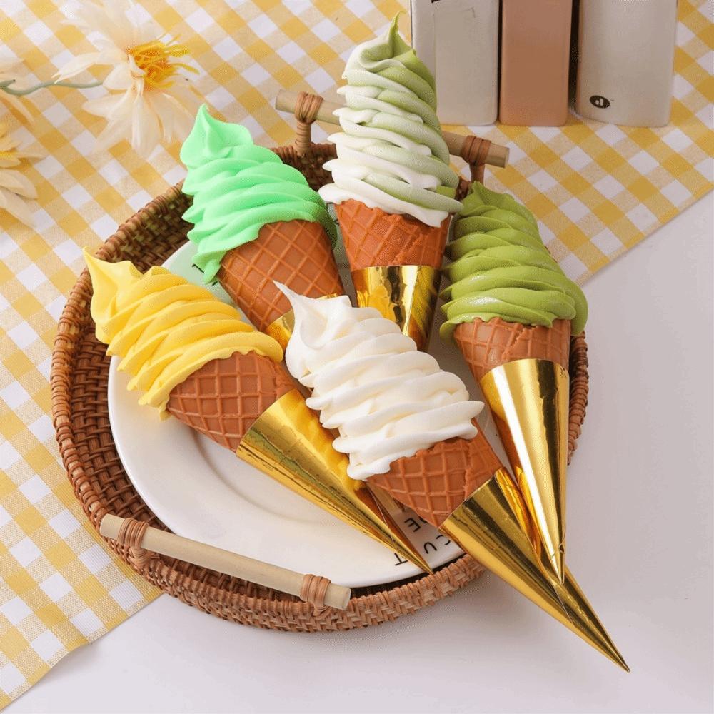 100PCS Aluminum Foil Paper Disposable Ice Cream Holder Ice Cream Cone Cover  Fast-food Restaurant