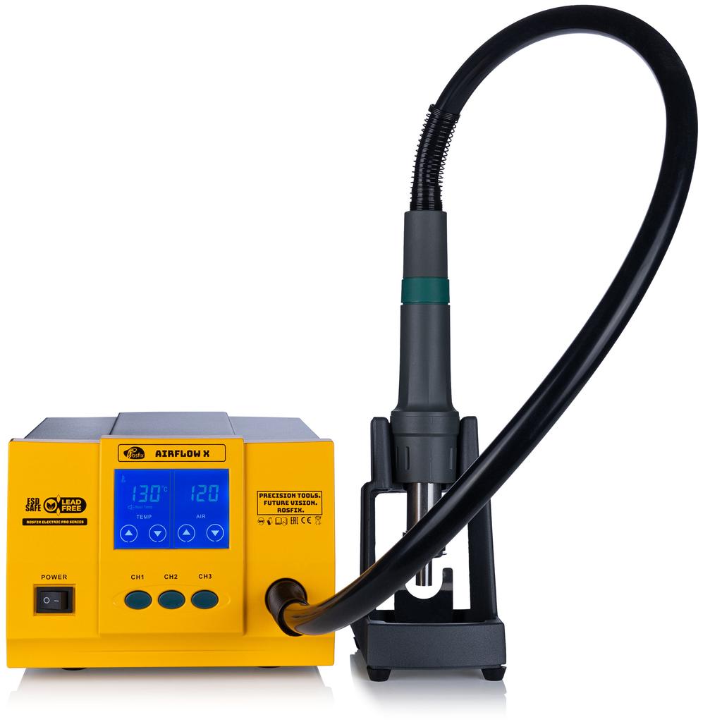 AirFlow X Rosfix 1300W Touch LCD TurboPro - SMD Hot Air Soldering Station | 3 Channels | Touchscreen | Brushless Turbine | Auto Sleep | Lead-Free