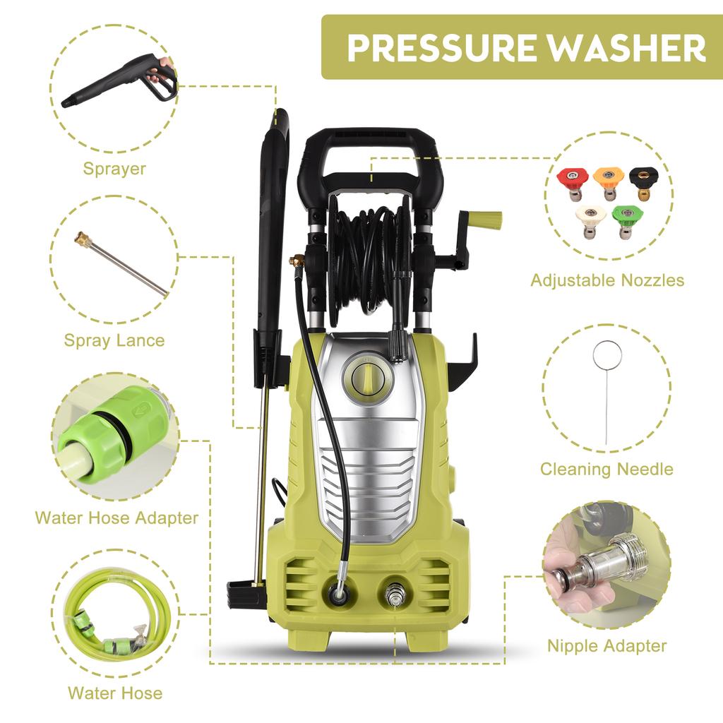Электрическая мойка высокого давления 2000 Вт 2393 Макс.. Мойка высокого давления PSI с 5 насадками и шлангом длиной 33 фута