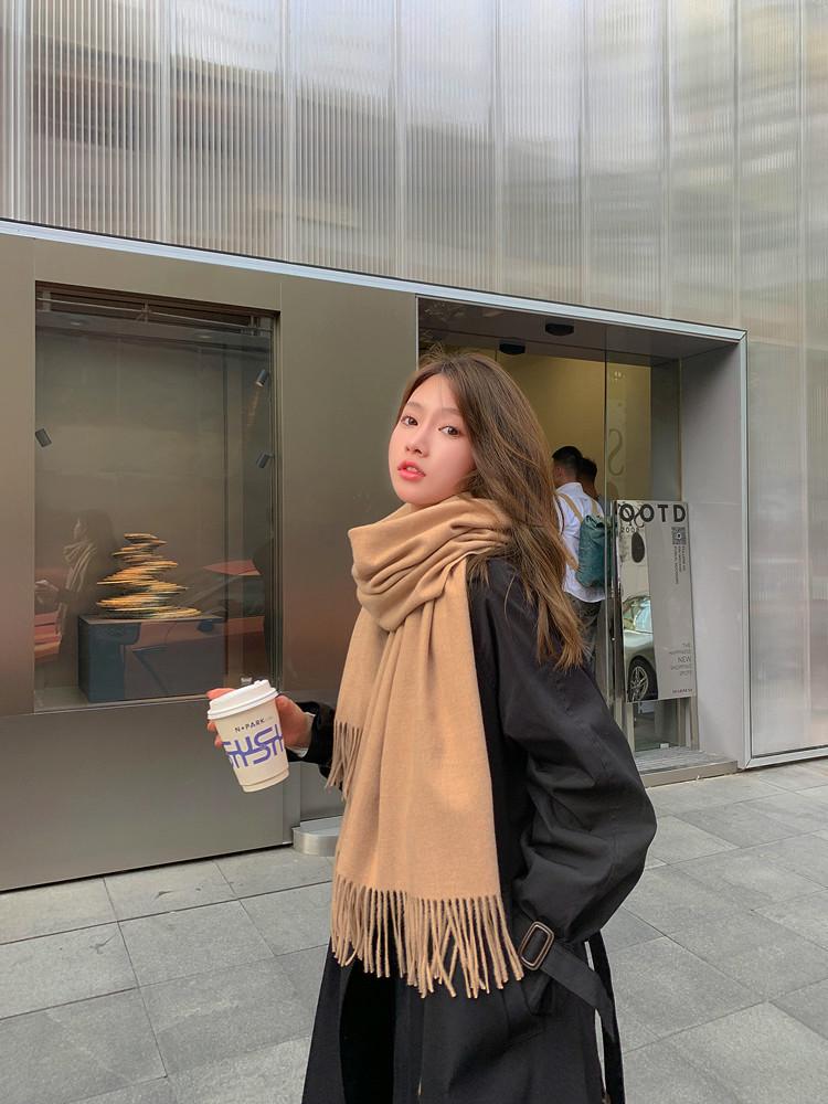 Кашемировый шерстяной шарф - Толстый, однотонный, унисекс, универсальный, в корейском стиле для осени/зимы.