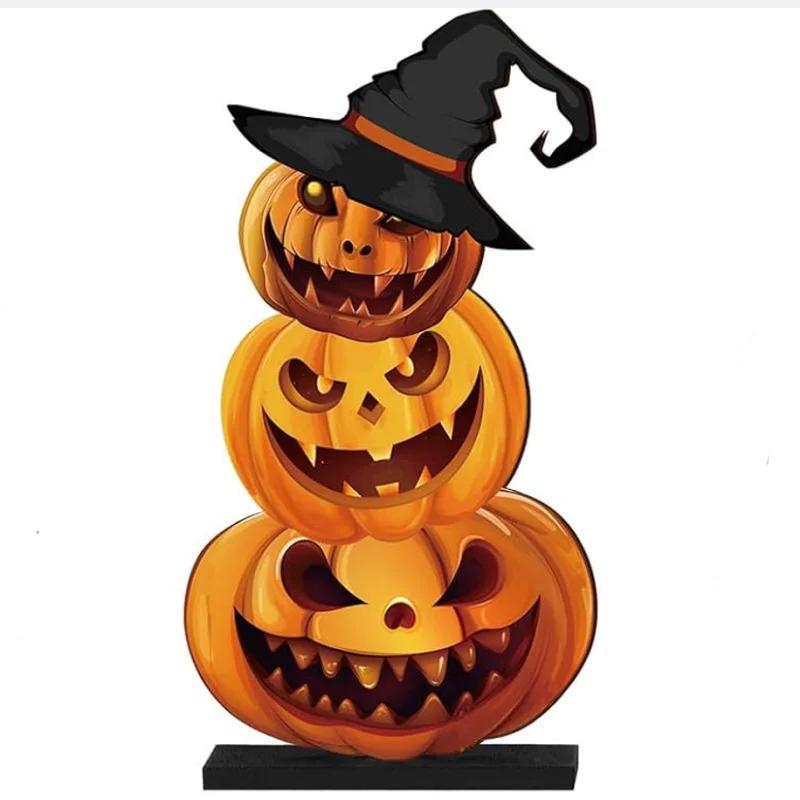 6pcs Halloween Pumpkin Wooden Ornaments Set with Bases Pumpkins for Tabletop Display & Enchanting Party Scene Decoration