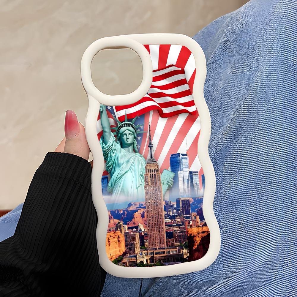 США Флаг Америки Волнистый Край ТПУ Чехол для Мобильного Телефона для iPhone 17 16 15 14 13 12 11 Air Pro Max Plus Цветной Чехол