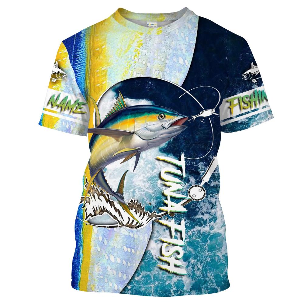 Tuna Fishing Printed Men's T Shirt Fish Blue Summer Style Casual Unisex Plus Size Shirt Outdoor Harajuku O Neck Custom Tops